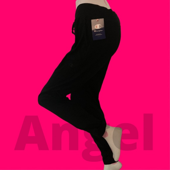 Champion Logo Embroidered Joggers Sweatpants Legging Lounge Sport Athletic Black - Picture 1 of 7